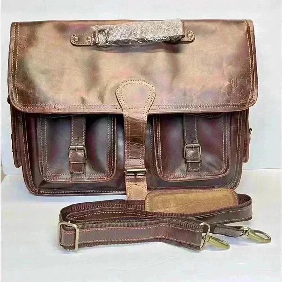 Cuero Vintage Handmade Large Leather Messenger Bag For Laptop - Picture 16 of 16